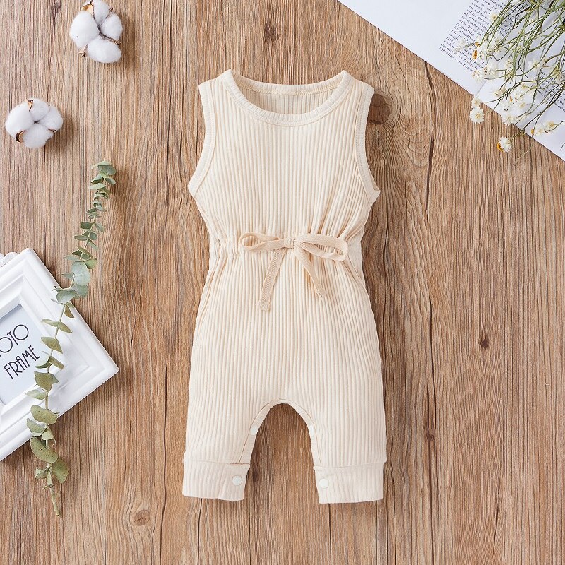 0-18M Pasgeboren Baby Jongen Meisje Mouwloze Effen Kleur Katoen Romper Jumpsuit Een Stukken Zomer Kleding