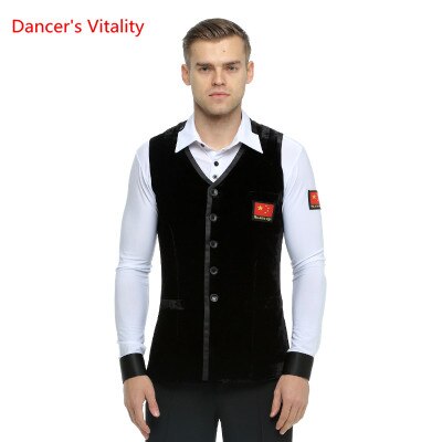 Adulte homme vêtements de danse de salon gilets valse/Tango/salle de bal/Latin haut de danse pour homme Performance de scène/vêtements de compétition: L height 175-180cm