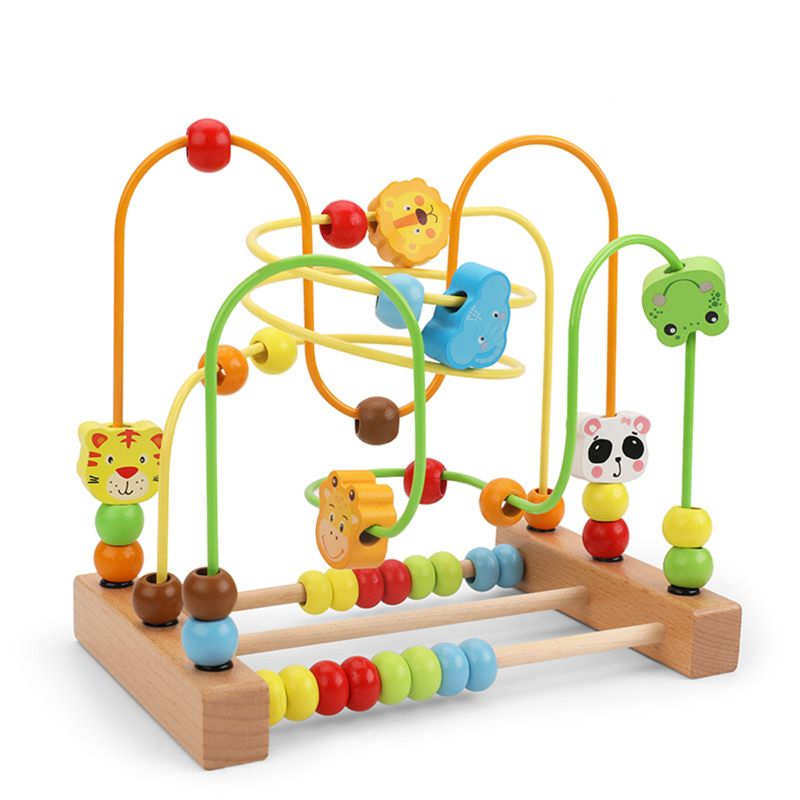 Perle labyrint legetøj til småbørn farverig træ rutsjebane pædagogisk cirkel legetøj til børn glidende perler på snoede wire: C