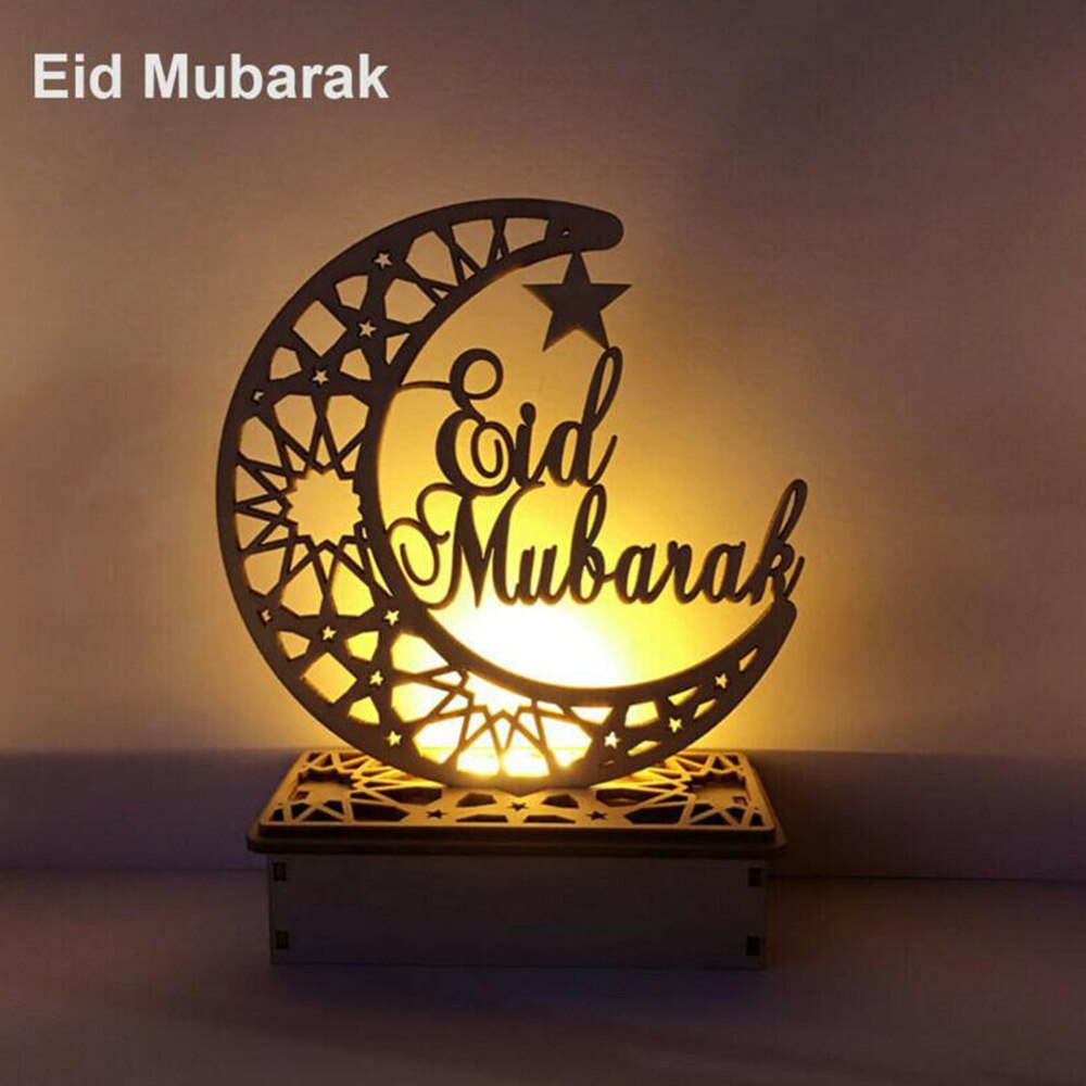 Led Houten Eid Mubarak Plaque Moon Star Ramadan Ornament Moslim Decor Hanger: 3