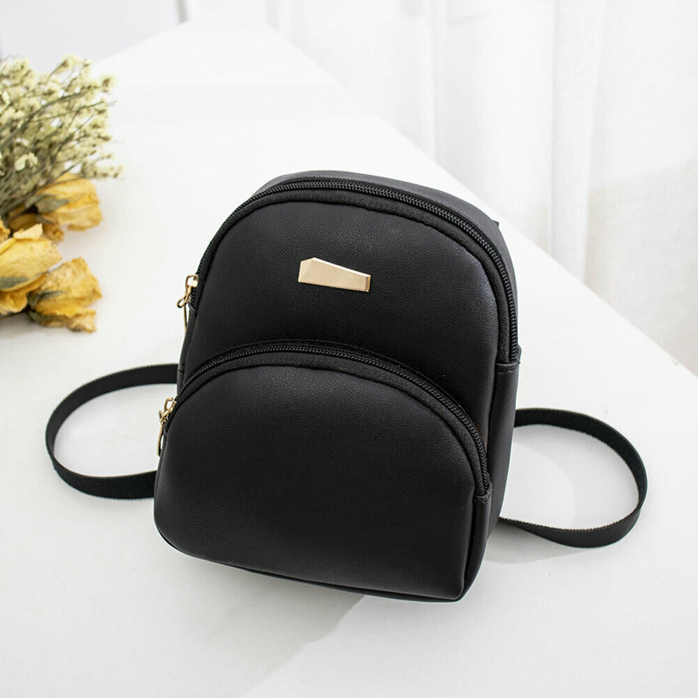 Women Mini Bags Backpack School Shoulder Bag Rucksack Leather Travel Bag: Black