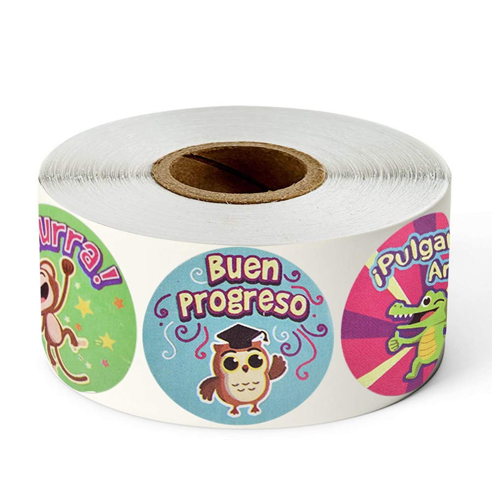 Cartoon Dieren Stickers 1 Inch Spaans Beloning Sticker Voor Kinderen 500Pcs/Roll 8 Ontwerpen Motivatie Leuke Stickers
