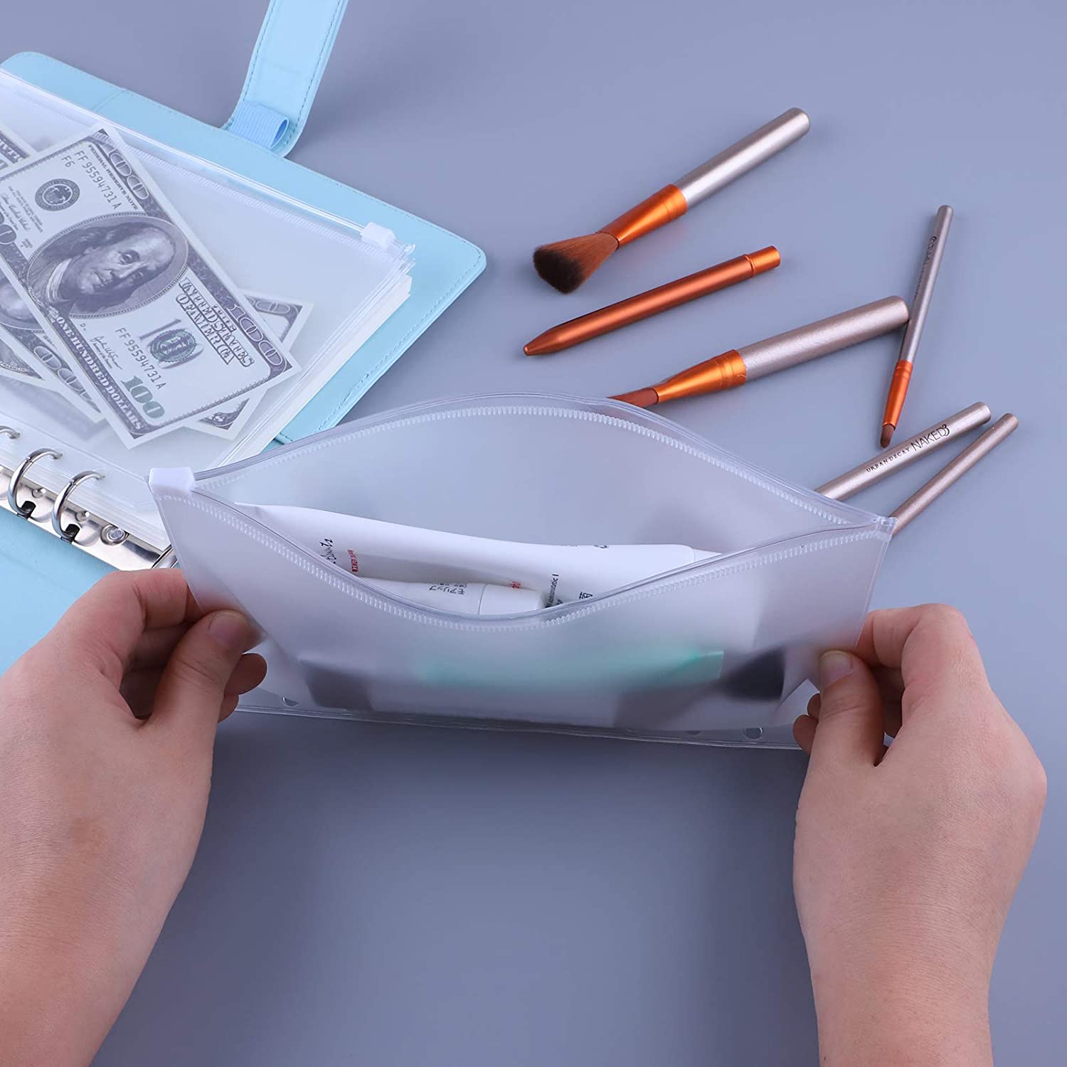 Aasjbofa Clear Binder Pocket A6/A7 Binder Zipper Folder For 6-Ring Notebook Planner Waterproof PVC Pouch Document Filing Bags