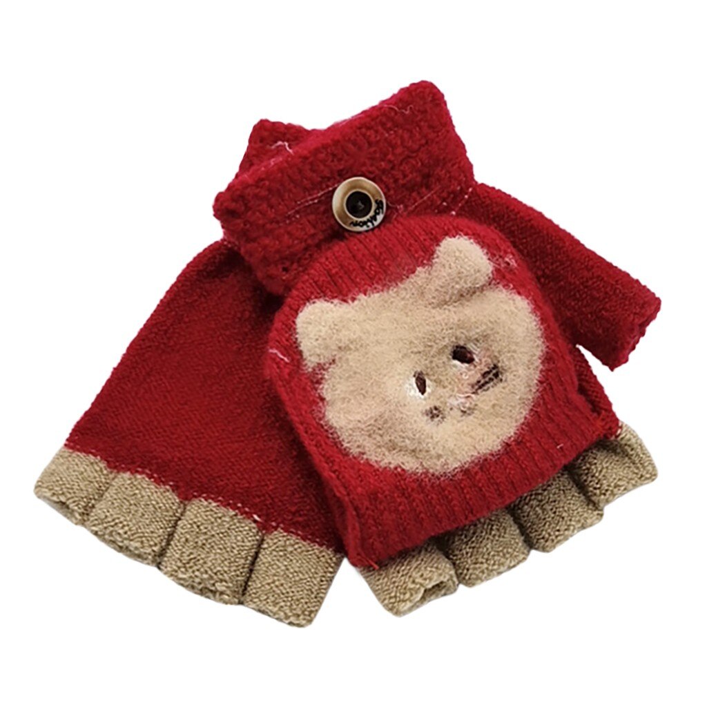 Winter Mittens Gloves Children Girls Winter Cute Cartoon Mittens Gloves Girls Knitted Convertible Fingerless Mittens Gloves: C4