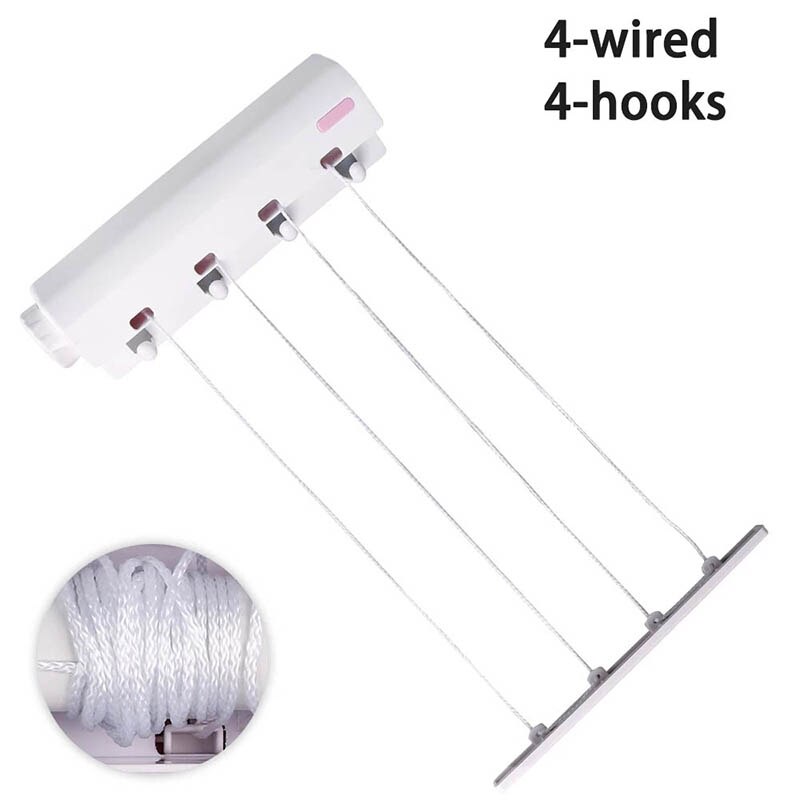 Wall Mounted Hanger Retractable Indoor Clothes Hanger Drying Rack Towel Rack Automatic Telescopic Clothesline Laundry Hanger: 4 lines