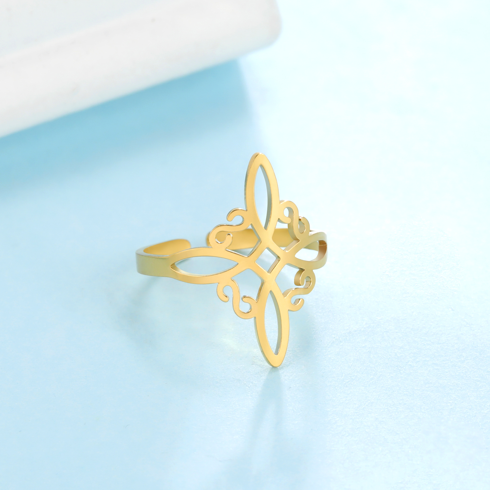 Skyrim-Anillo de nudo de bruja de acero inoxidable para mujer, anillos abiertos ajustables para dedo, amuleto de brujería, joyería de protección, al por mayor