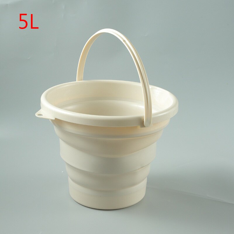 Draagbare opvouwbare emmer siliconen plastic auto emmer kinderen buiten visreis huishoudelijke multifunctionele emmer: Beige 5l