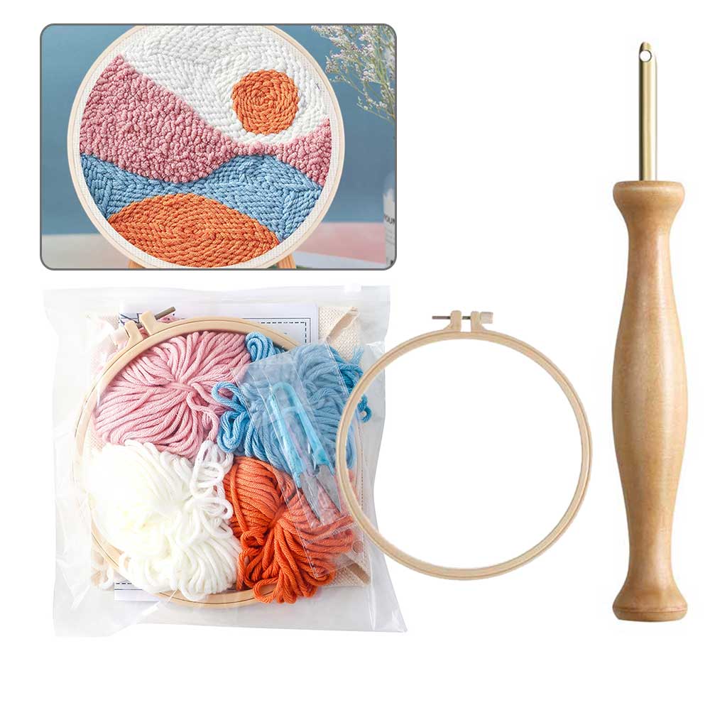 Beginner DIY Stamped Embroidery Starter Kit Punch Needle Tool Handcraft Embroidery Cloth with Pattern Tools Kit Decor Artwork