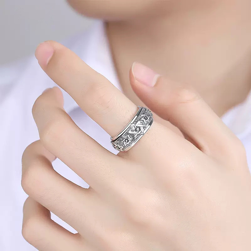 Anello girevole con stelle retrò per gioielli da uomo di molte dimensioni Anello popolare per coppia in argento 925 Accessori per dita indice da donna
