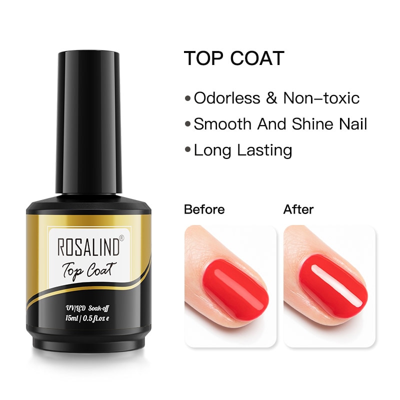 Rosalind 15Ml Top Coat Gel Nagellak Gel Lak Vernis Semi Voor Nagels Art Nail Uv Led Lamp soak Off Top Manicure