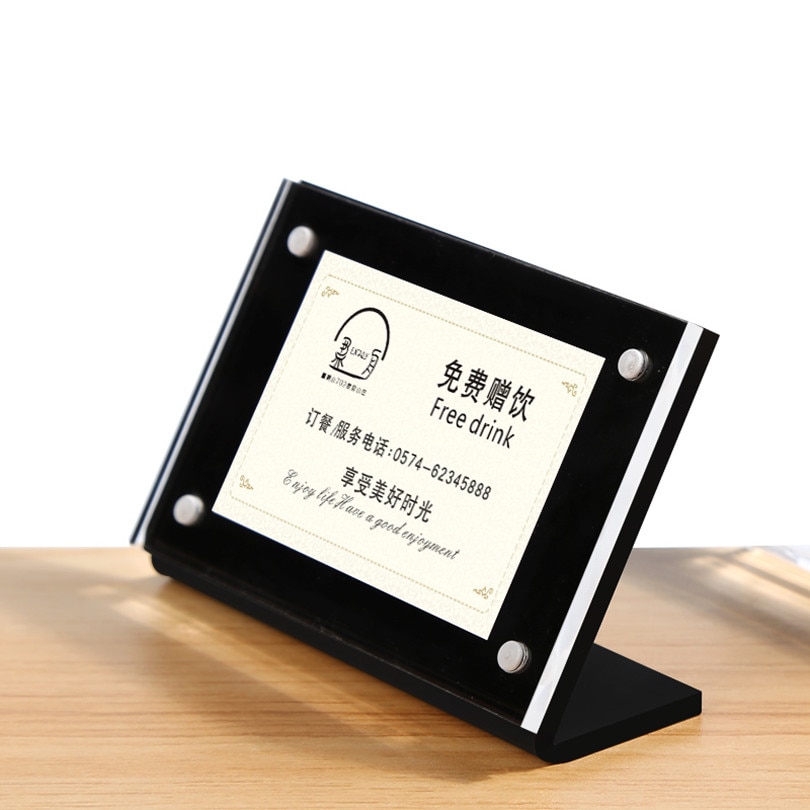 90*60mm l form skrå stand up supermarked pris akryl skilte holder til indsatser plast lille bord pris skilte holder stand