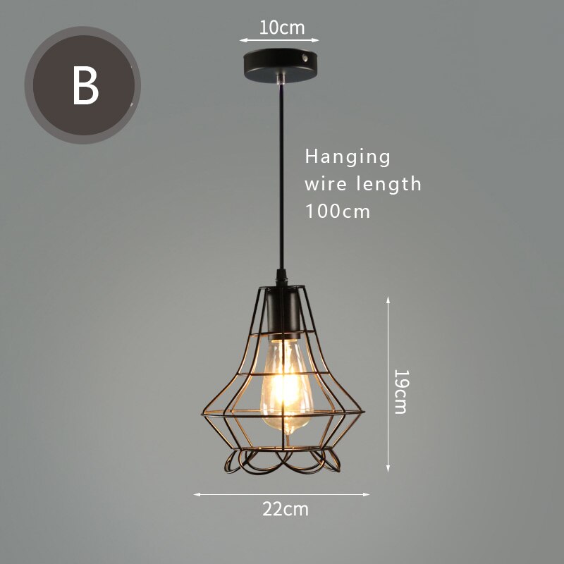 retro loft pendellys industriell vindjern hengende lampe ledet svart lysarmaturer til kjøkken stue restaurant  e27: B