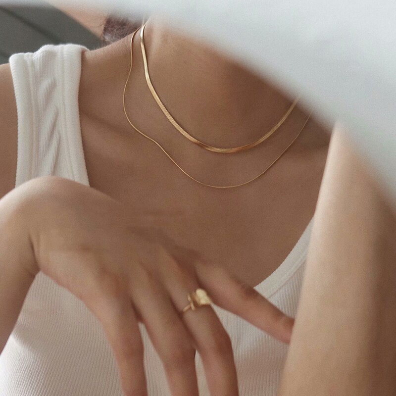 AOMU 3 Arten Punk Jahrgang Kubanischen Halsband Halskette Kragen Aussage Hüfte hüpfen klobig Gold Farbe Dünne Kette Halskette Frauen Schmuck