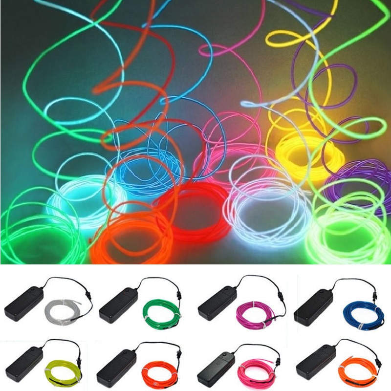 Cable de neón EL brillante de 1m, 3m, 5m, para de baile de Navidad, disfraces DIY, luz iluminada Multicolor, lámpara con batería AA, tira de LED