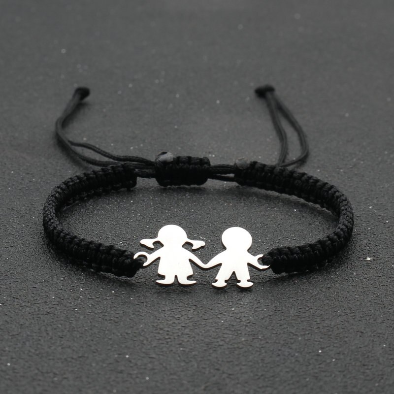 Leuke Familie Stijl Roestvrij Staal Jongen Meisje Bedelarmband Lucky String Handgemaakte Braid Verstelbare Armbanden Voor Vrouwen Mannen Stellen: Black