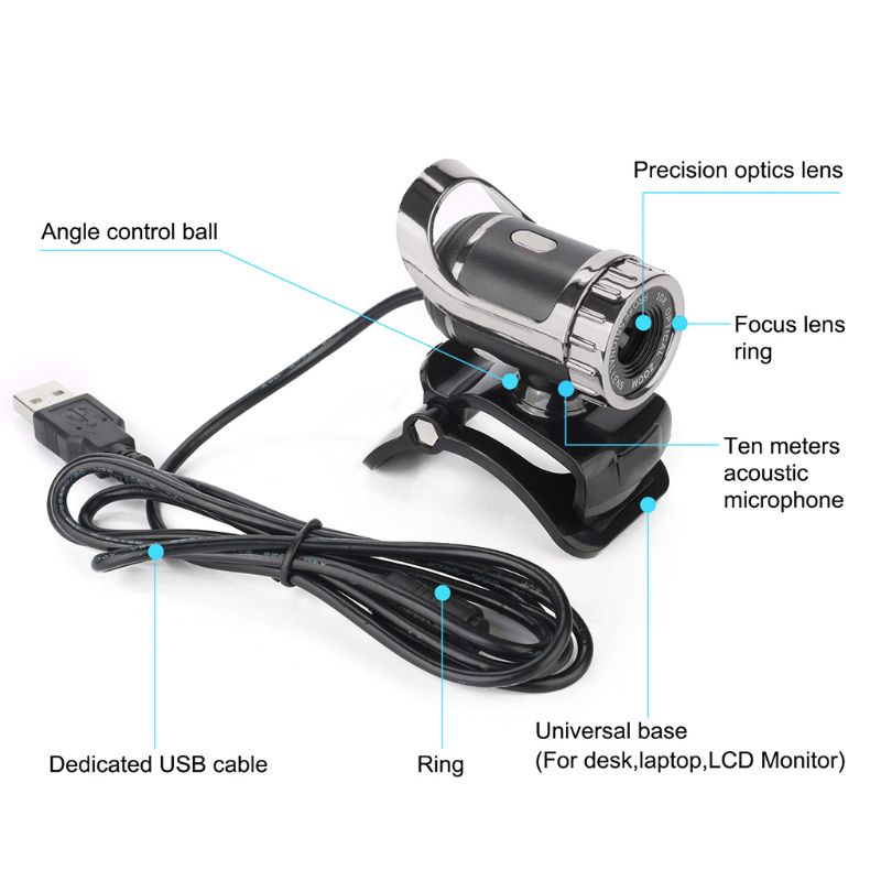 USB Webcamera 360 Degrees Digital Video Webcam with Microphone Clip CMOS Image for Computer PC Desktop Laptop TV Box