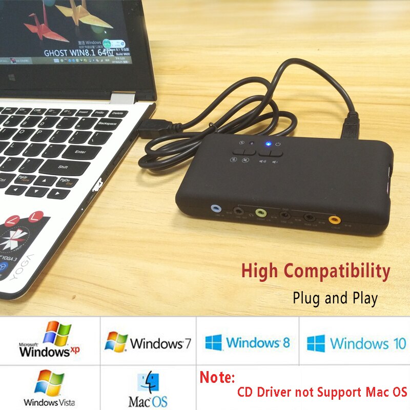 Urgrico Externe Geluidskaart Met Spdif &amp; Usb Verlengkabel Remoted Wake-Up Studio Record Usb 7.1 Geluidskaart voor Pc Computer