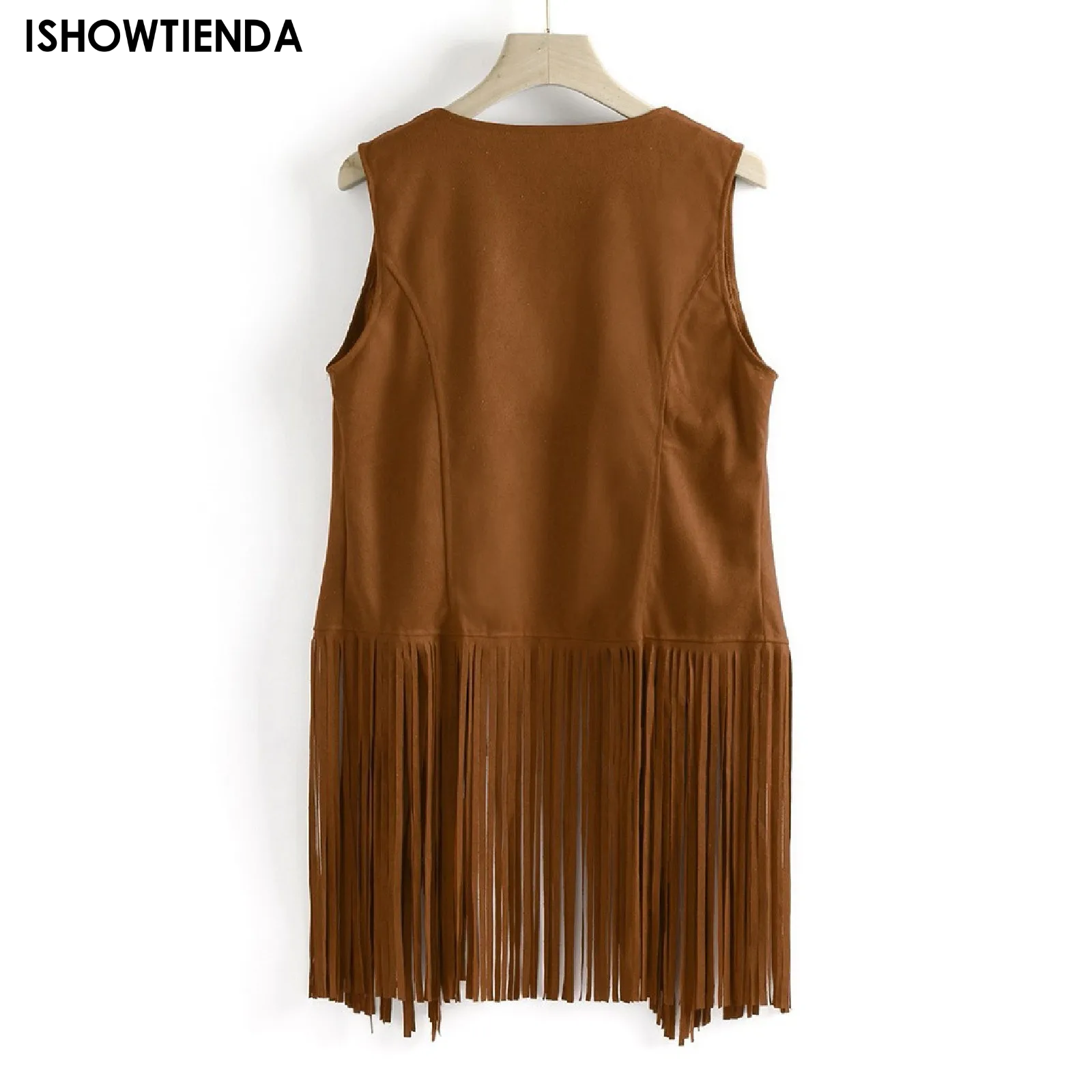 Women Faux Suede Vest Ethnic Sleeveless For Jacket Fringe Tassels Hippie Open Front Cardigan Vintage Waistcoat Vest Cardigan