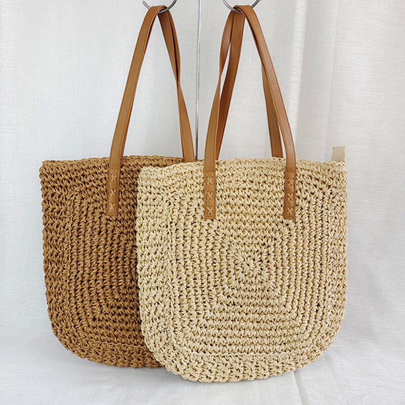 Vierkante Stro Strandtas Handgemaakte Geweven Schoudertas Vrouwen Raffia Shopper Reistas Bohemian Zomervakantie Casual Handtas Totes