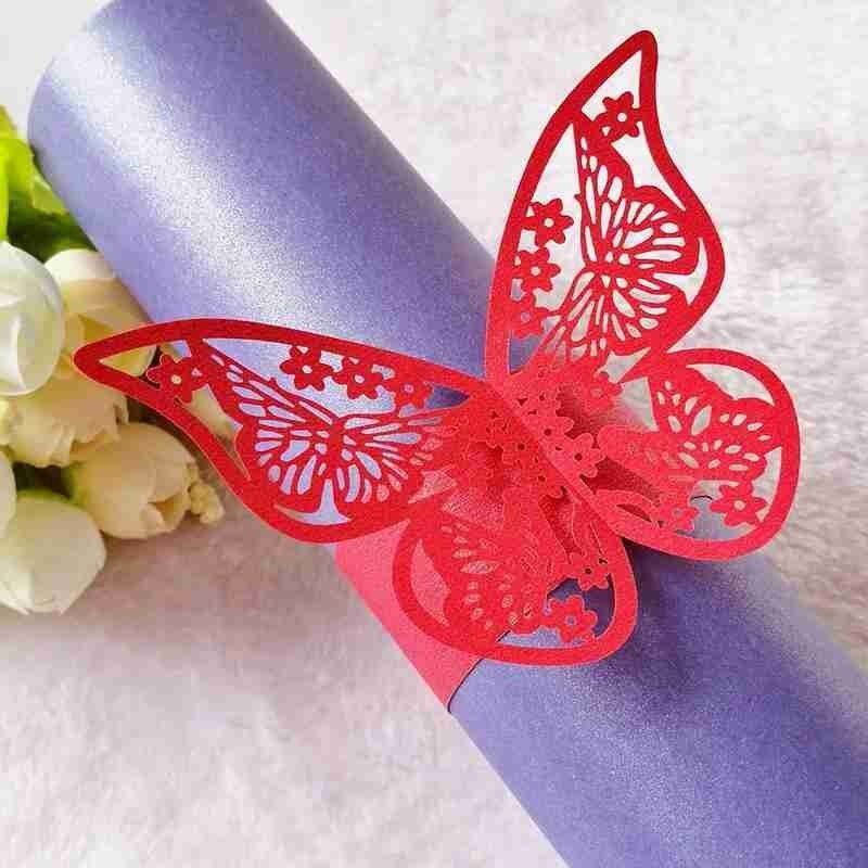 50pcs 13 Colors Hollow Butterfly Napkin Rings Holders Cut Paper Hotel Birthday Wedding Xmas Party Napkins Rings Holders