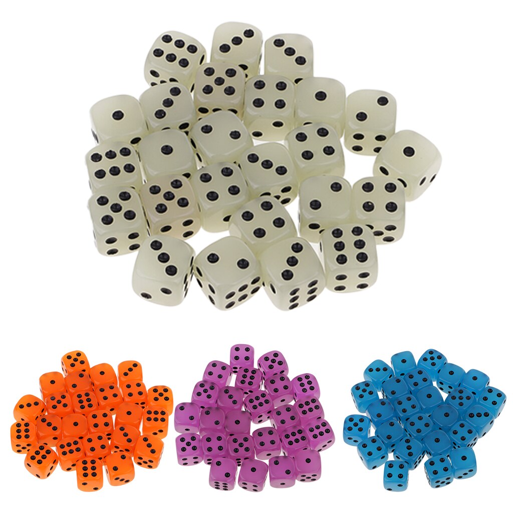 25 Stuks Acryl D6 Spot Dobbelstenen Glow In The Dark Voor Party Bar Ktv Spel Onderdelen