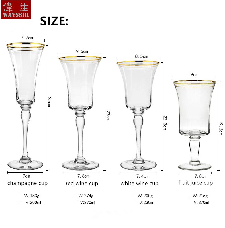 Champagne Wine Fruit Juice Crystal Glass Cup Hotel Restaurant Tableware Wedding Party Palace Gold High Stand Mug