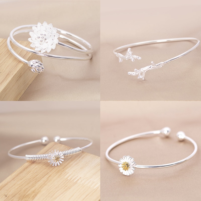 Pin de Plata de Ley 925 para mujer, adorno de flor de simulación encantador, pulsera colorida de estilo de niña, de Navidad