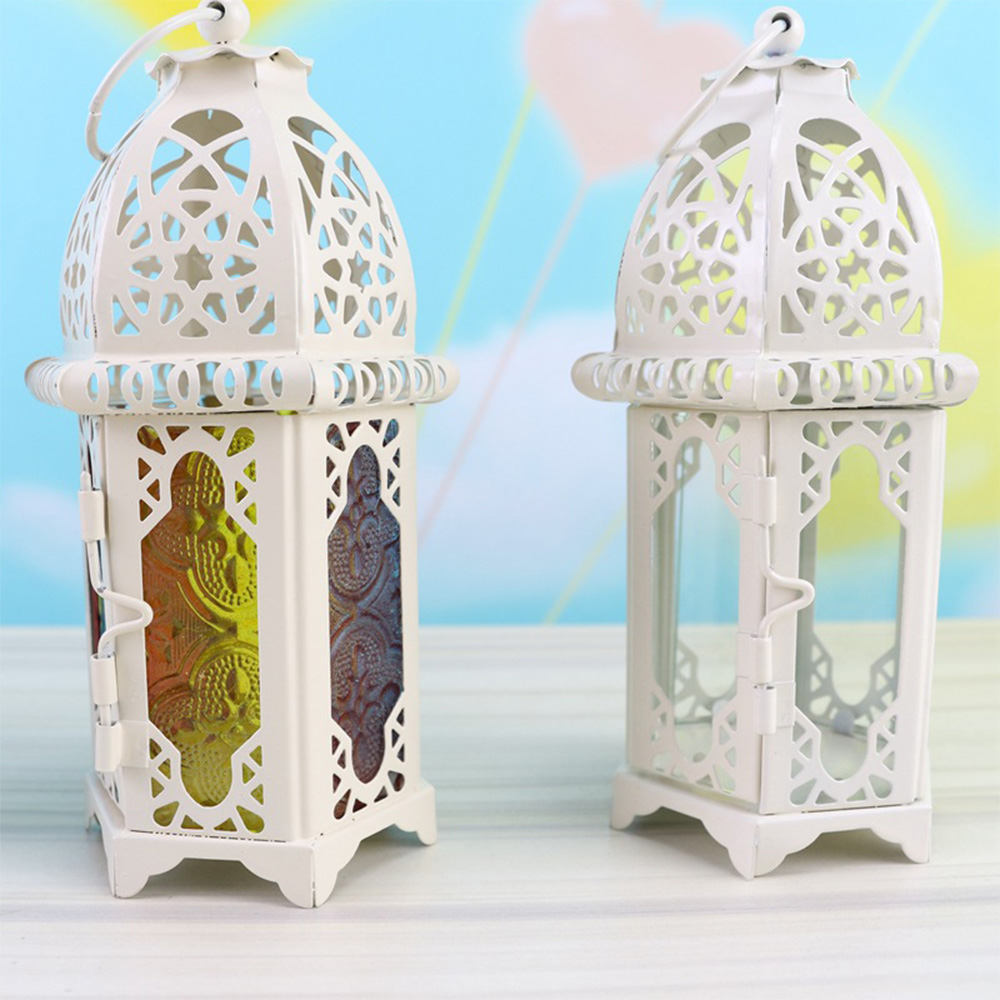Klassieke Marokkaanse Stijl Hollow Kaarshouder Winddicht Kaarshouder Opknoping Lantaarn Smeedijzeren Glas Lantaarn Kandelaar