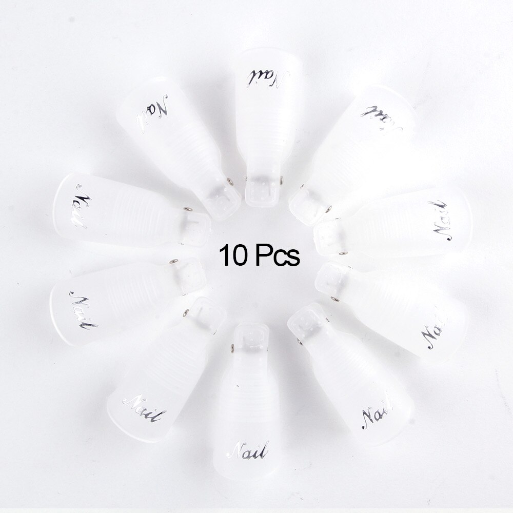 10Pcs Nagellak Remover Clip Losweken Cap Nail Art Uv Gel Polish Remover Wraps Plastic Cleaner Nagels tips Voor Vingers Tool: Transparent