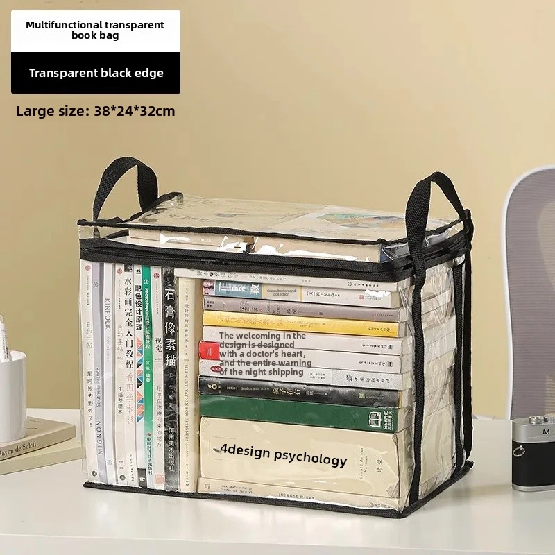 Large Transparent Foldable Book Storage Box Student Book Organization Dustproof Old Book Sorting Bag Jewelry Packaging Display: GRAY