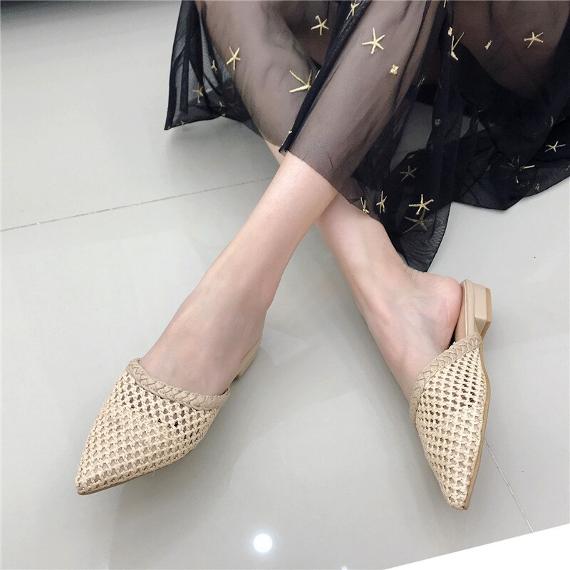 Vrouwen Wees Lage Hak Slippers Zomer Riet Geweven Rotan Gras Sandalen Strand Schoenen Vrouwen Slippers Platte Schoenen slides