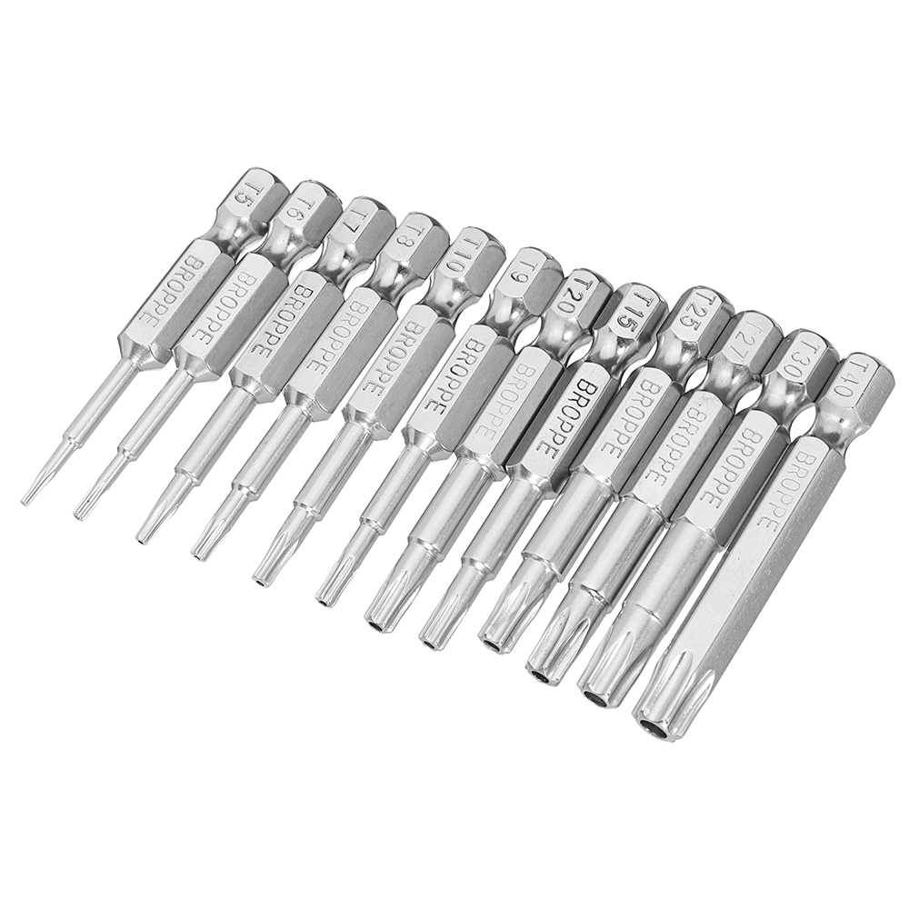 Broppe 12Pcs Set Security Bit Set Tamper Proof Screwdriver Drill Bit Screw Driver Bits Hex Torx Flat Head 1/4" Driver Bits