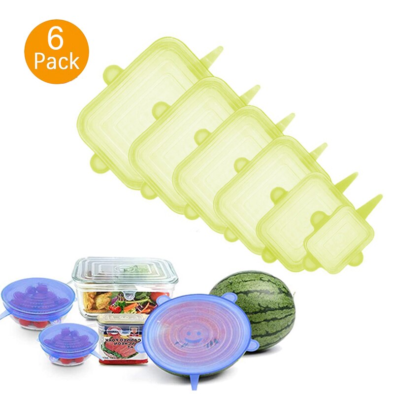 6 PCS Silicone Stretch Lids Universal Silicone Food Wrap Bowl Pot Lid Silicone Cover Pan Cooking Kitchen Accessories: Square 6pcs5
