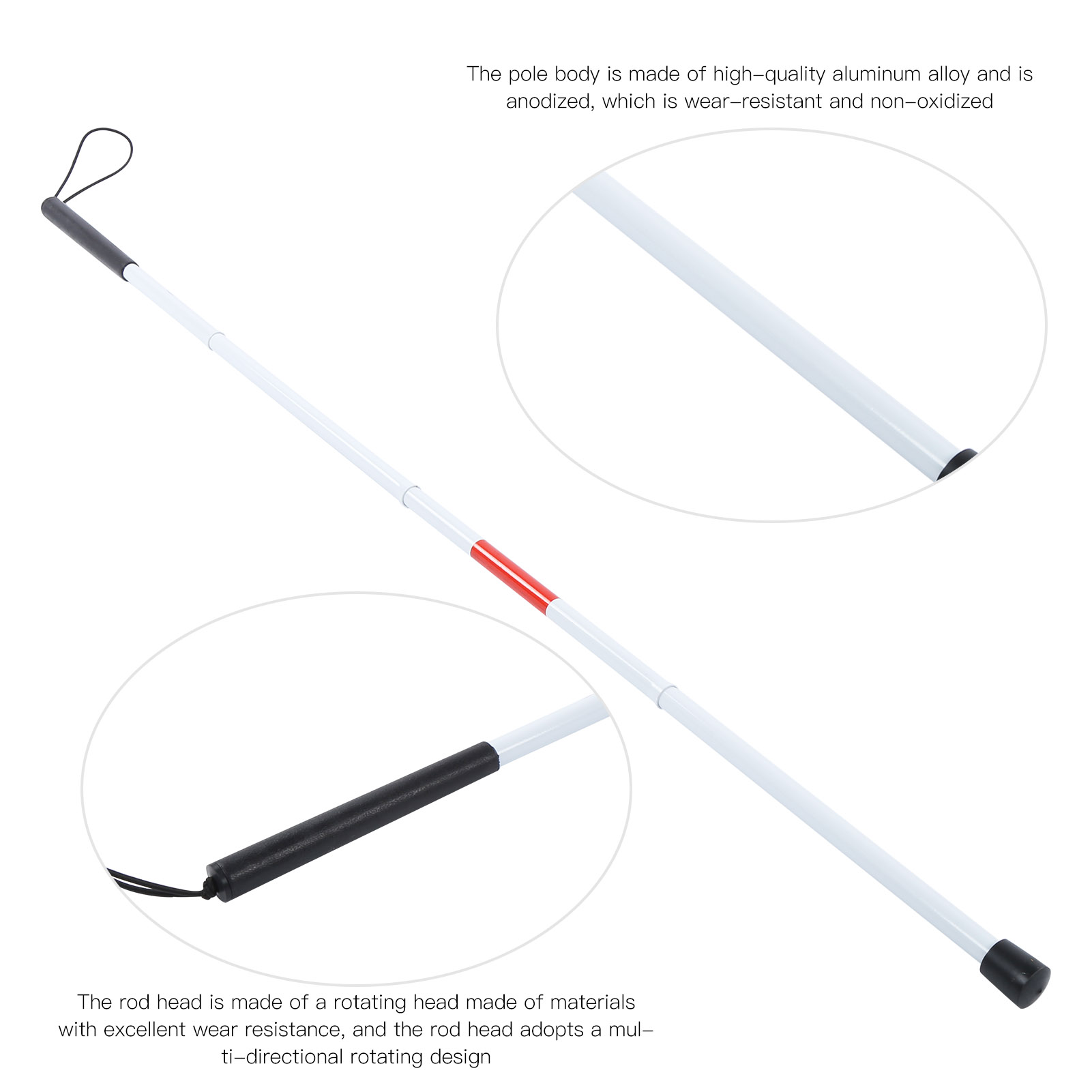 Blind Cane Stick for Visual Impaired Foldable Cane Collapsible Reflective White and Red Walking Stick for Blind Visual Impaired