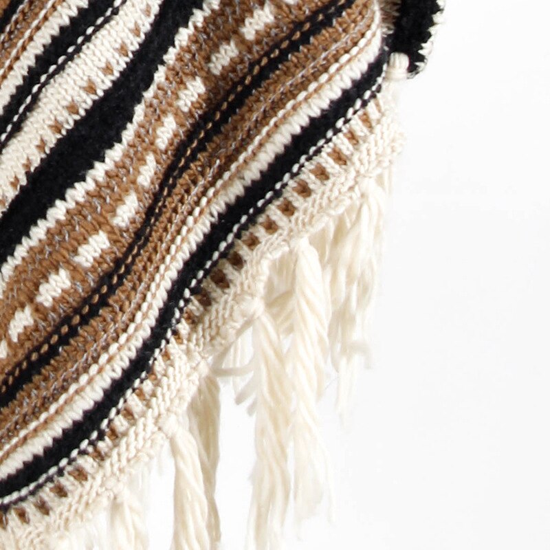 Kvindelige toppe o-hals dame strik sweater stribet kvinde sweater efterår vinter kvast kappe