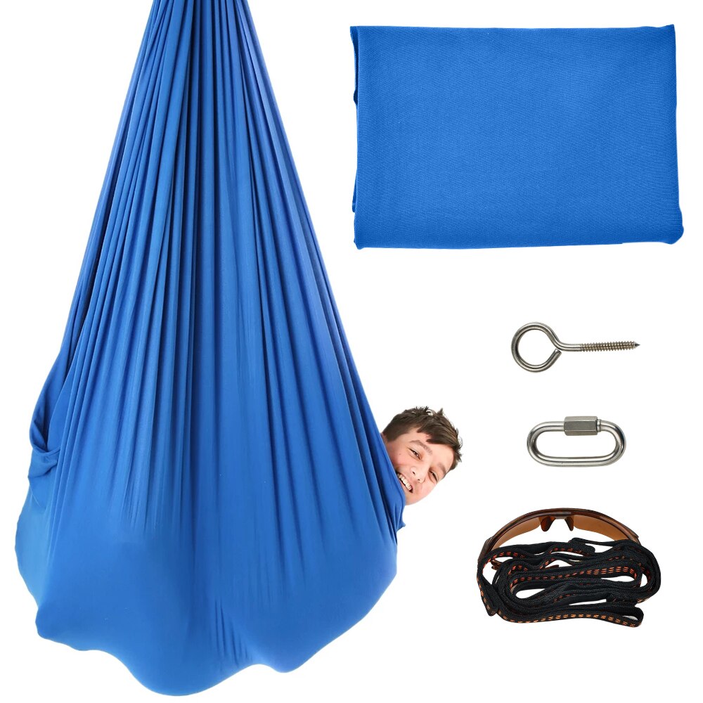 Outdoor Indoor Kids Volwassen Zintuiglijke Opknoping Hangmat Swing Vel Vest Steady Kalmerende Mesh Swing 250Kg Houdt Stoel Seat Sterke touw: 1pcs blue