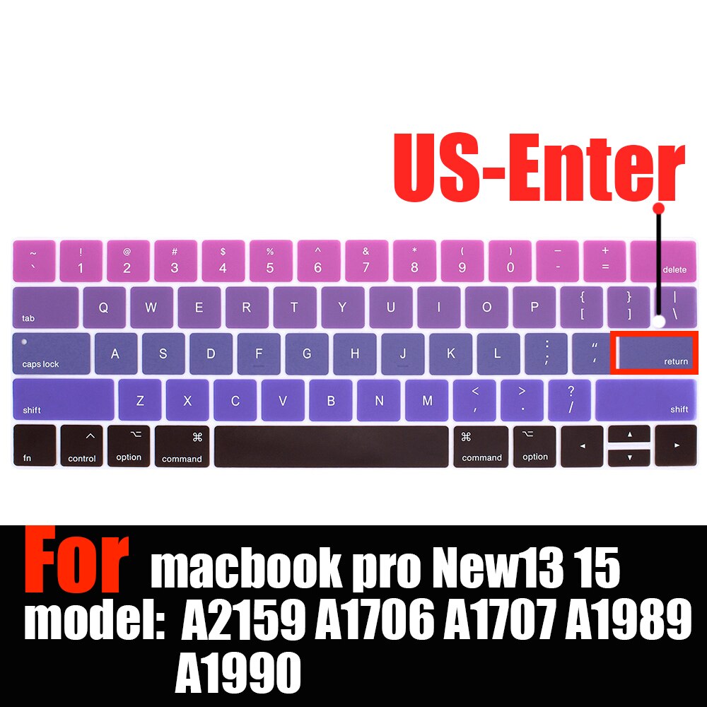 Toetsenbord Cover Voor Mac Book Pro13 15 Met Touch Bar A2159 A1706 A1707 A1989 A1990 Laptop Keyboard Covers Gradiënt Toetsenbord film: Gradient purple