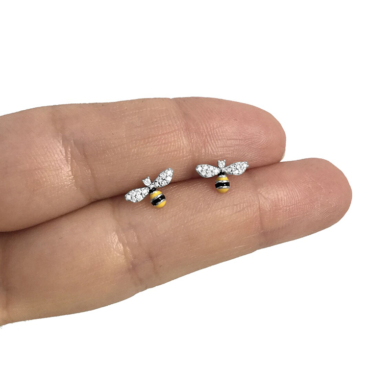 Huitan – boucles d'oreilles abeille délicates pour femmes, couleur argent/or, drôle, usage quotidien, Piercing, bijoux pour adolescents, directe: Couleur or
