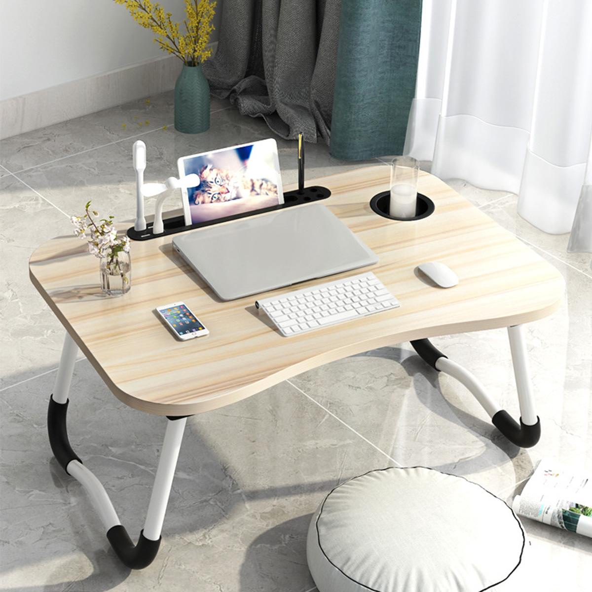 Folding Laptop Stand Holder Study Table Lamp Usb Fan Desk Wooden Foldable Computer Desk for Bed Sofa Tea Serving Table Stand