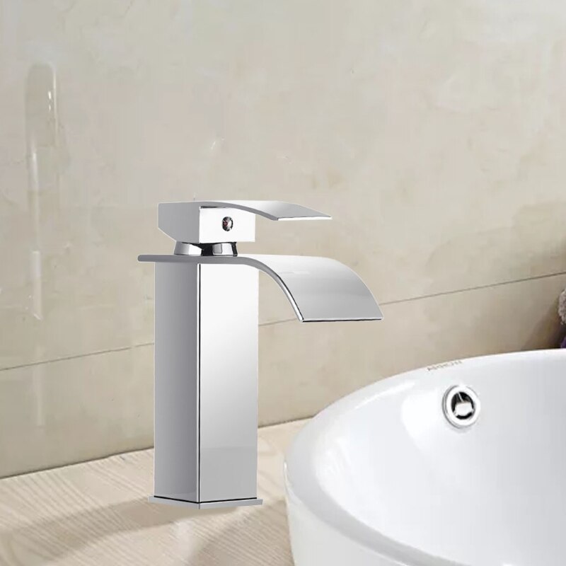 Kitchen Bathroom Sink Faucet, Waterfall Spout Basin Faucet, Cold and Water Mixer Sink Tap, 360-Degree Rotation of Water 37ME