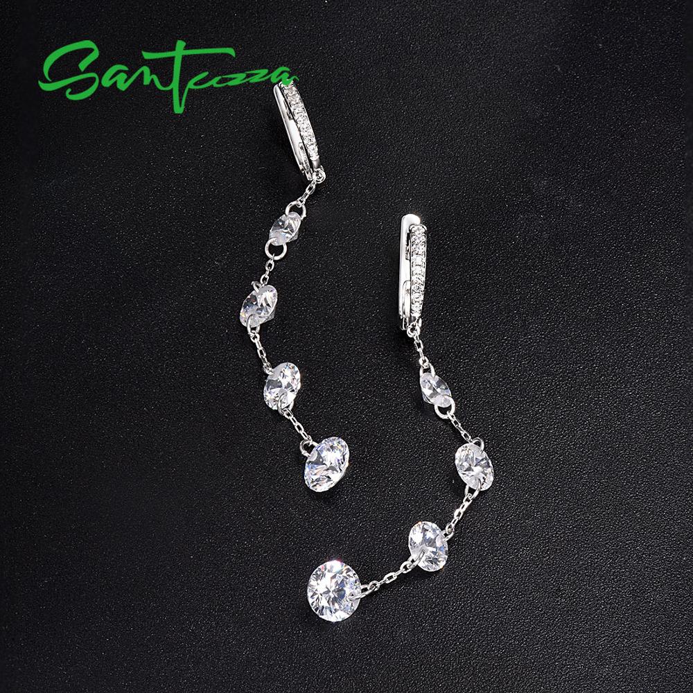 Santuzza Zilveren Oorbellen Voor Vrouwen Pure 925 Sterling Silver Shiny Wit Zirconia Lange Oorbellen Elegante Fijne Sieraden