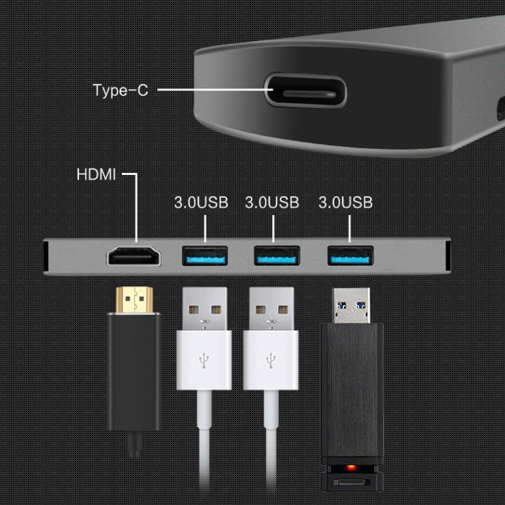 YMY 5 EM 1 USB C Espaço Cinza liga De Alumínio Hub USB Tipo C para 4K HDMI, 3 USB3.0 e PD Porto De Carregamento Compatível com Macbook Pro