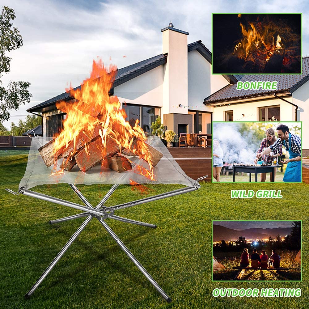 Bærbar udendørs ildkasse, der kollapser ildstål af stålnet perfekt til camping baghave og have med bærepose