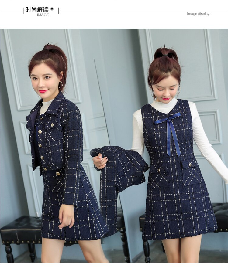 Bornladies Jurk Outfit Vrouwen Herfst En Winter Wollen Rok Tweedelige Set Tweed Stijl Streetwear