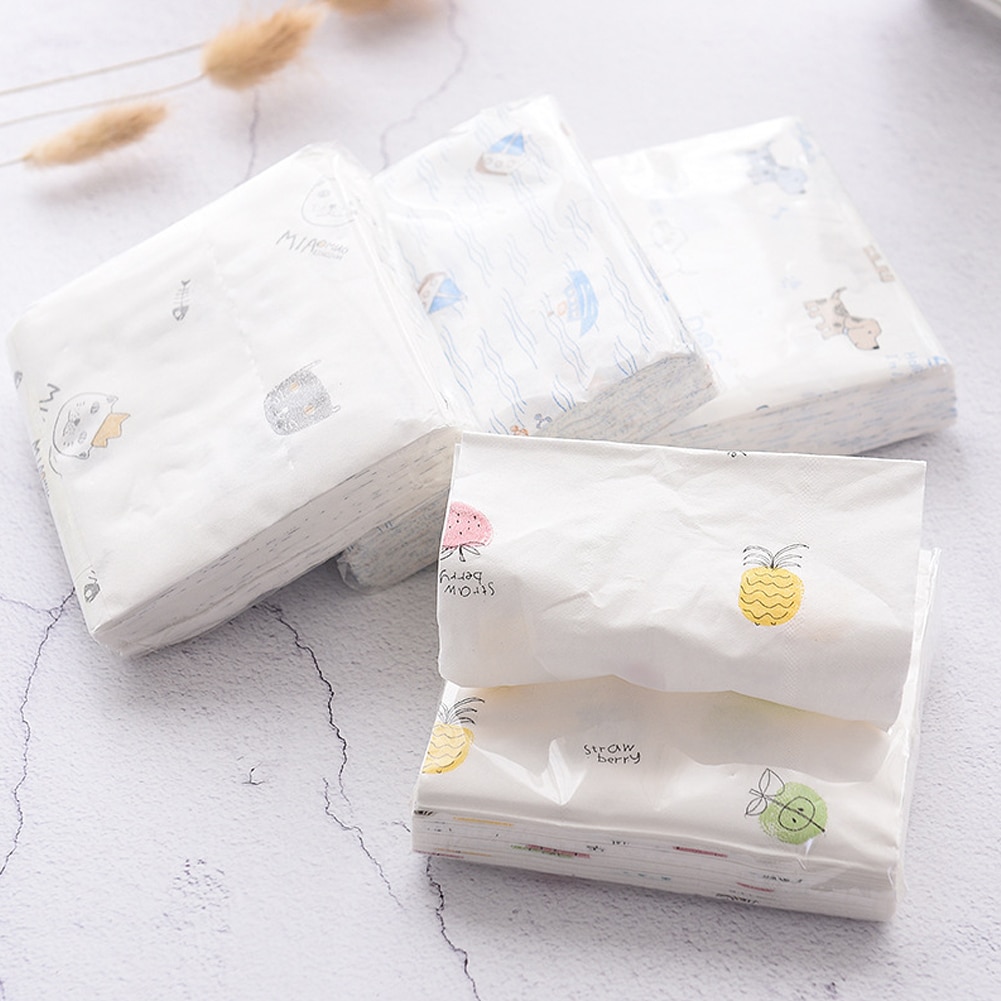 Pañuelos de papel desechables de 3 capas, compresas de impresión de dibujos animados gruesas, Color sanitario, aleatorio, 12 paquetes