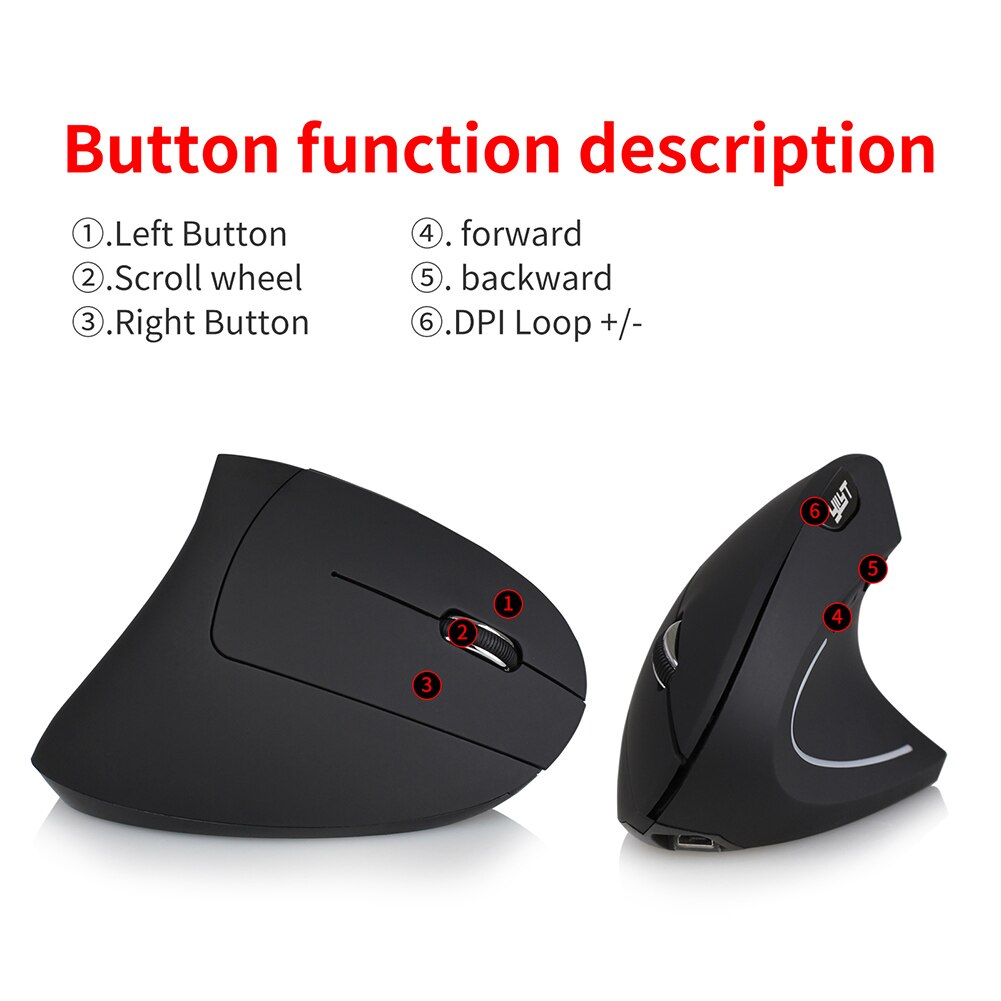 6 Buttons Vertical Computer Adjustable DPI Ergonomic Gaming Wireless Mice Vertical Mouse Ergonomic Gaming Mouse