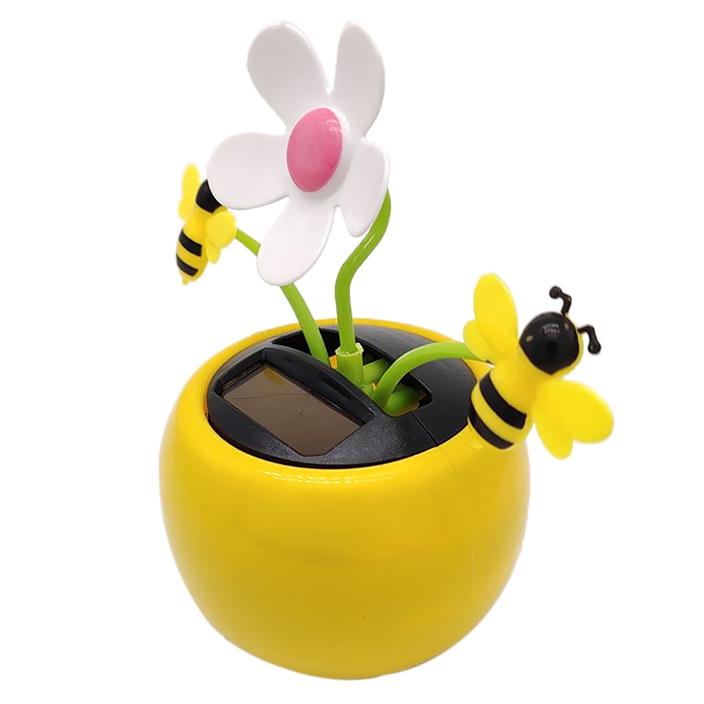 Yellow Solar Powered Dancing Doll Toy, Car Dashboard Ornament - Sunflower and Honey Bee