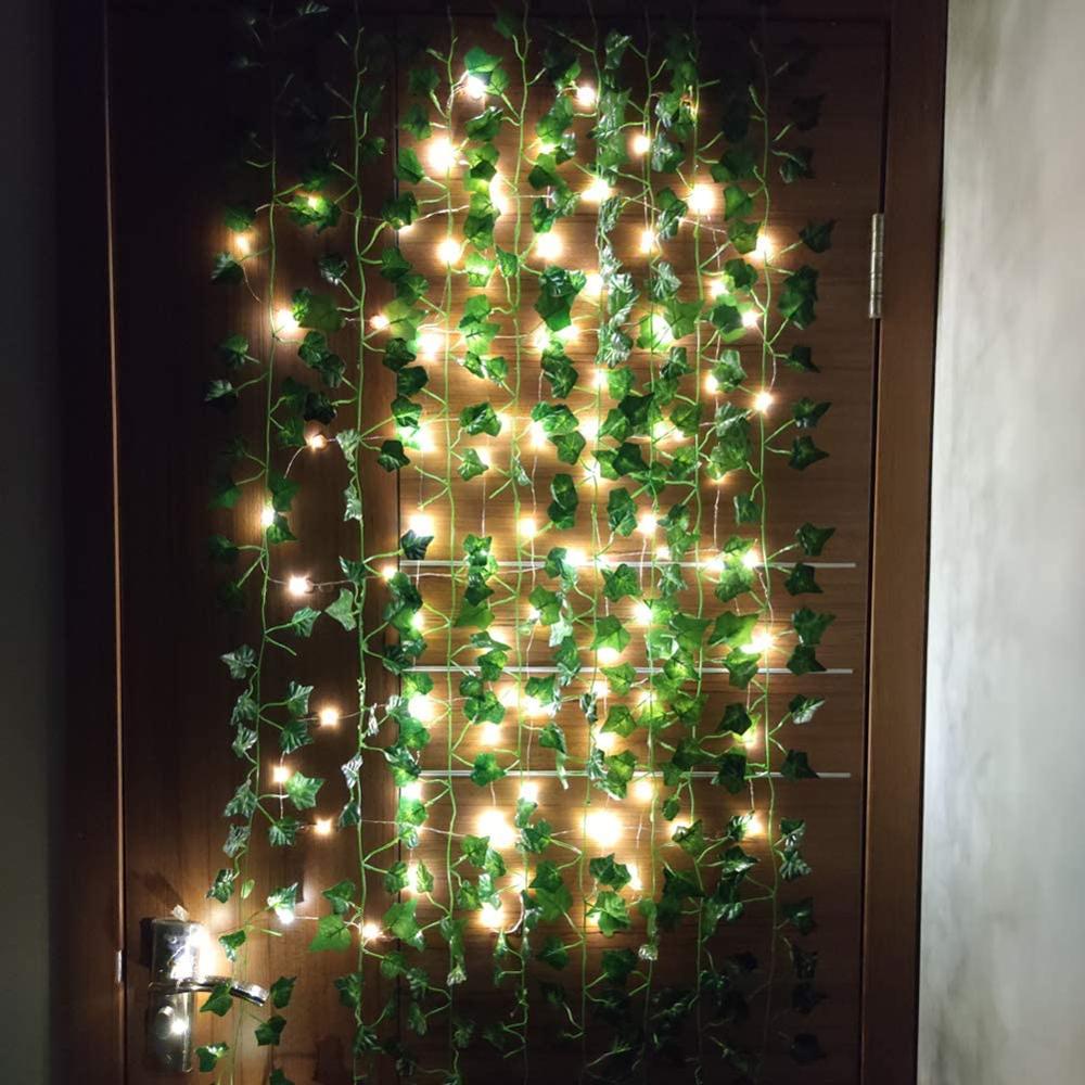 100 led slingor med 12 pack konstgjorda murgröna blad växter vinranka hängande krans för bröllop hem trädgård kontor väggdekoration