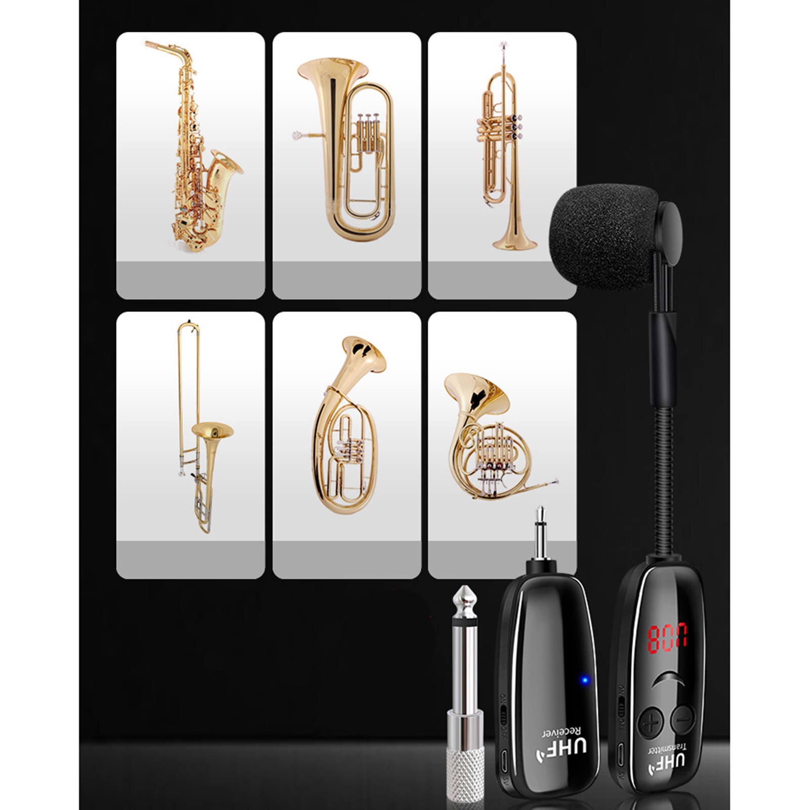 Uhf Draadloze Instrumenten Saxofoon Microfoon Draadloze Ontvanger Zender 50M Bereik Plug En Spelen Geweldig Voor Speaker Muzikale