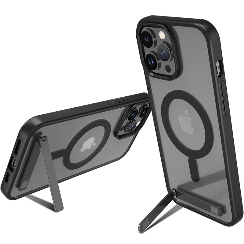 Magnetische Handyhüllen mit Ständer für iPhone 16 15 13 Profi Max 14 Plus Handyhülle Apfel 12 11 Klare schwarze Hülle mit Ständer: Kunststoff